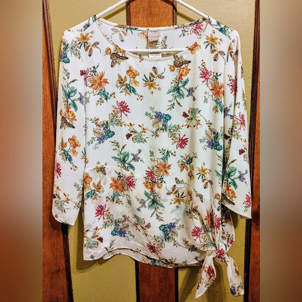 🦋🍀 3 Chico’s: 2P (14/16P) Spring Blouse Bundle, Butterfly, Geometric & Paisley - Picture 2 of 16